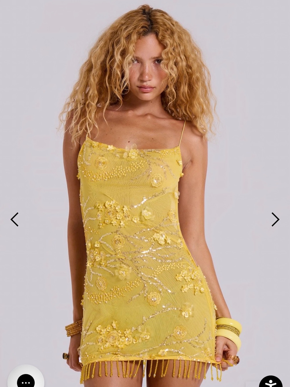 Jaded London Yellow Beaded Floral Mini Dress
